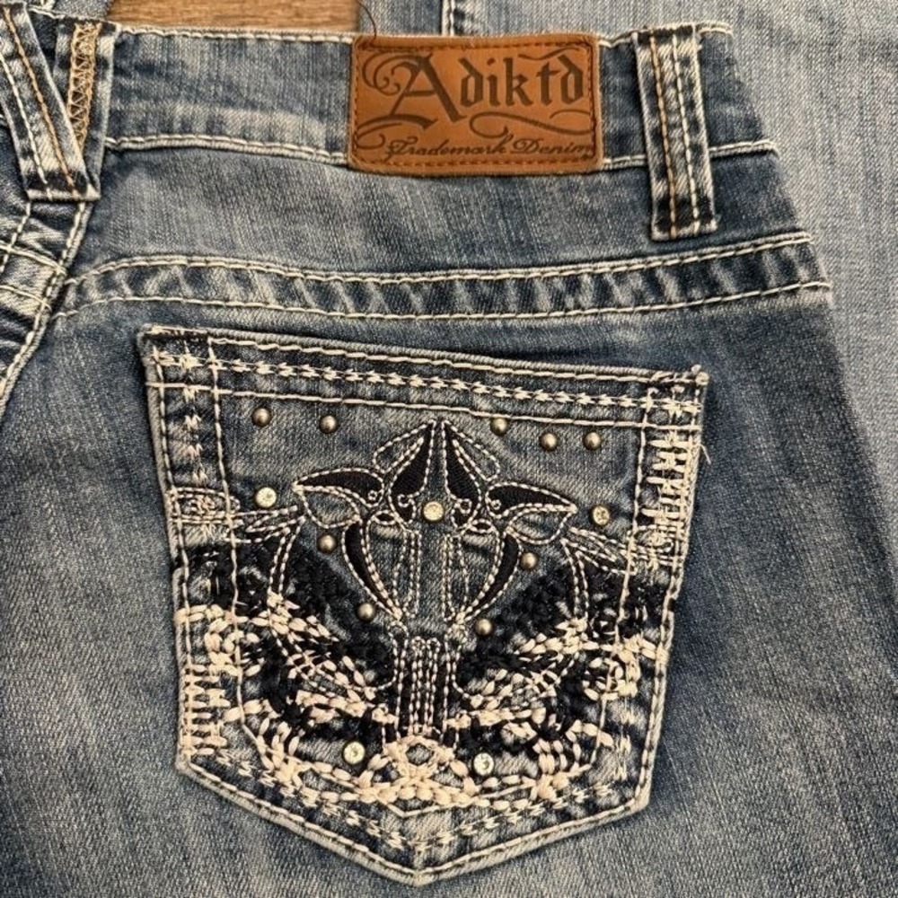 Adiktd Y2K Bootcut Jeans Embellished Pockets Low Rise Denim 32x33 - Picture 7 of 12
